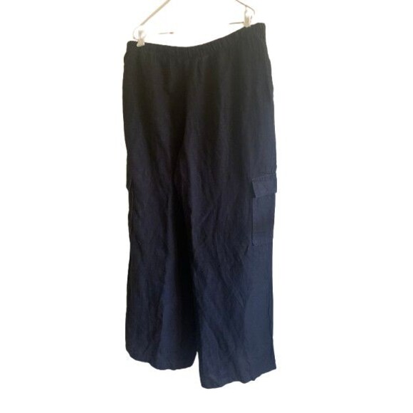 NWOT Caslon Women's Black 100% Linen Cargo Wide Leg Drawstring Pants Size Large - Picture 2 of 4